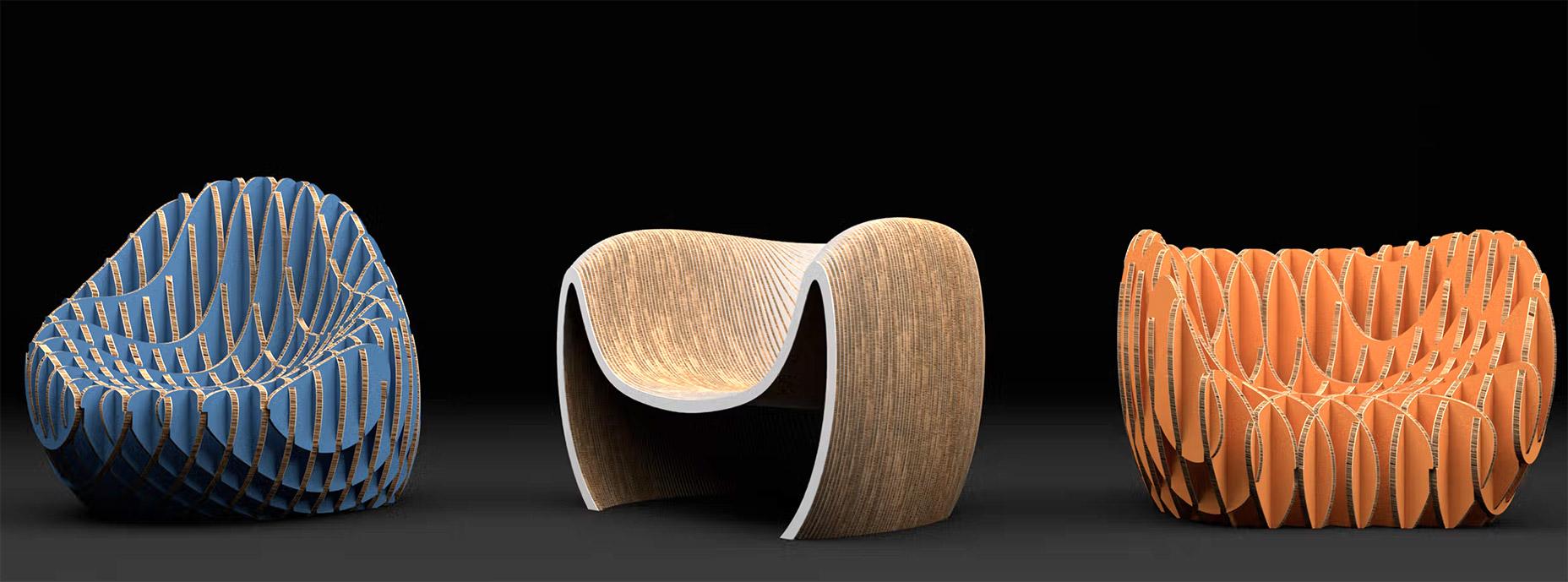 Custom fabricated Re-board furniture and display structures by 865 FabLab