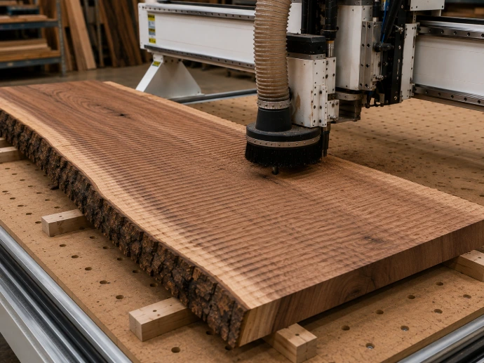 Hardwood slab after CNC thickness surfacing