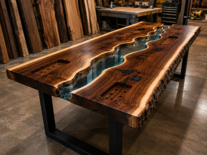 Completed live-edge hardwood table top
