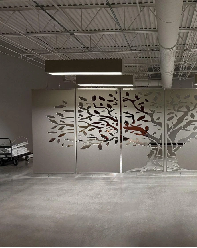 Decorative tree-pattern acoustic room divider panels